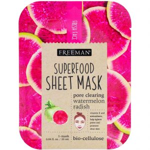 Freeman Beauty, Máscara em Folha de Superalimentos, Melancia e Rabanete para Limpeza dos Poros, 1 Máscara