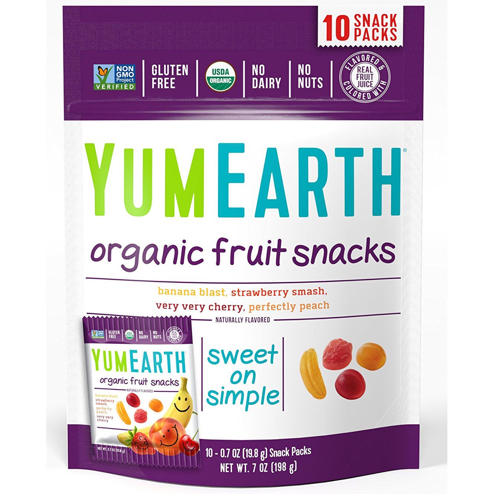 YumEarth, Lanche de Frutas Orgânicas, Original, 10 Pacotes, 0,7 oz (19,8 g) Cada