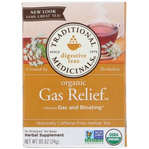 Traditional Medicinals, Chá orgânico para alívio de gases, sem cafeína, 16 saquinhos de chá embrulhado, 0,85 onça (24 g)