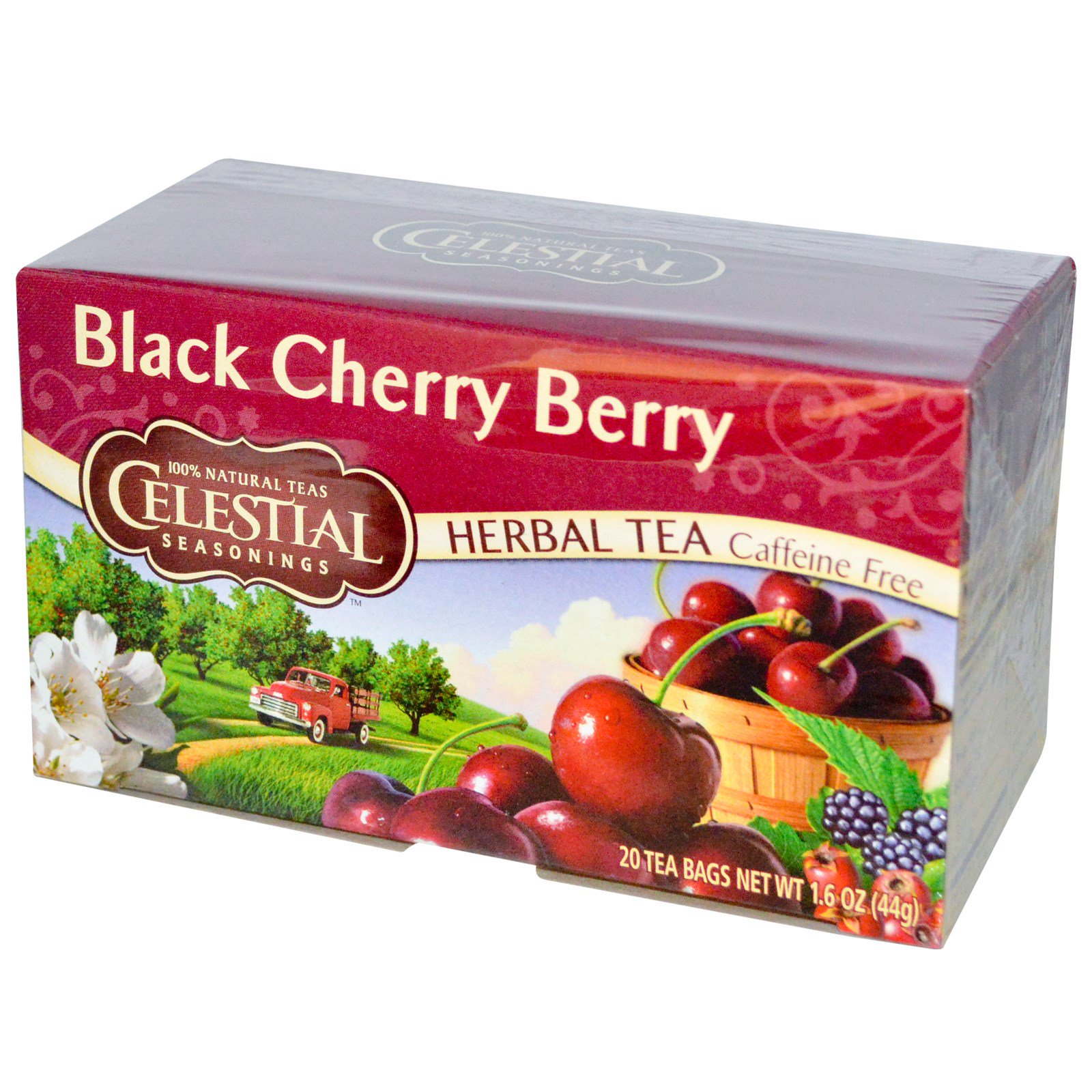 Celestial Seasonings, Chá Herbal, Cereja Negra, Sem Cafeína, 20 Saquinhos de Chá, 44 g