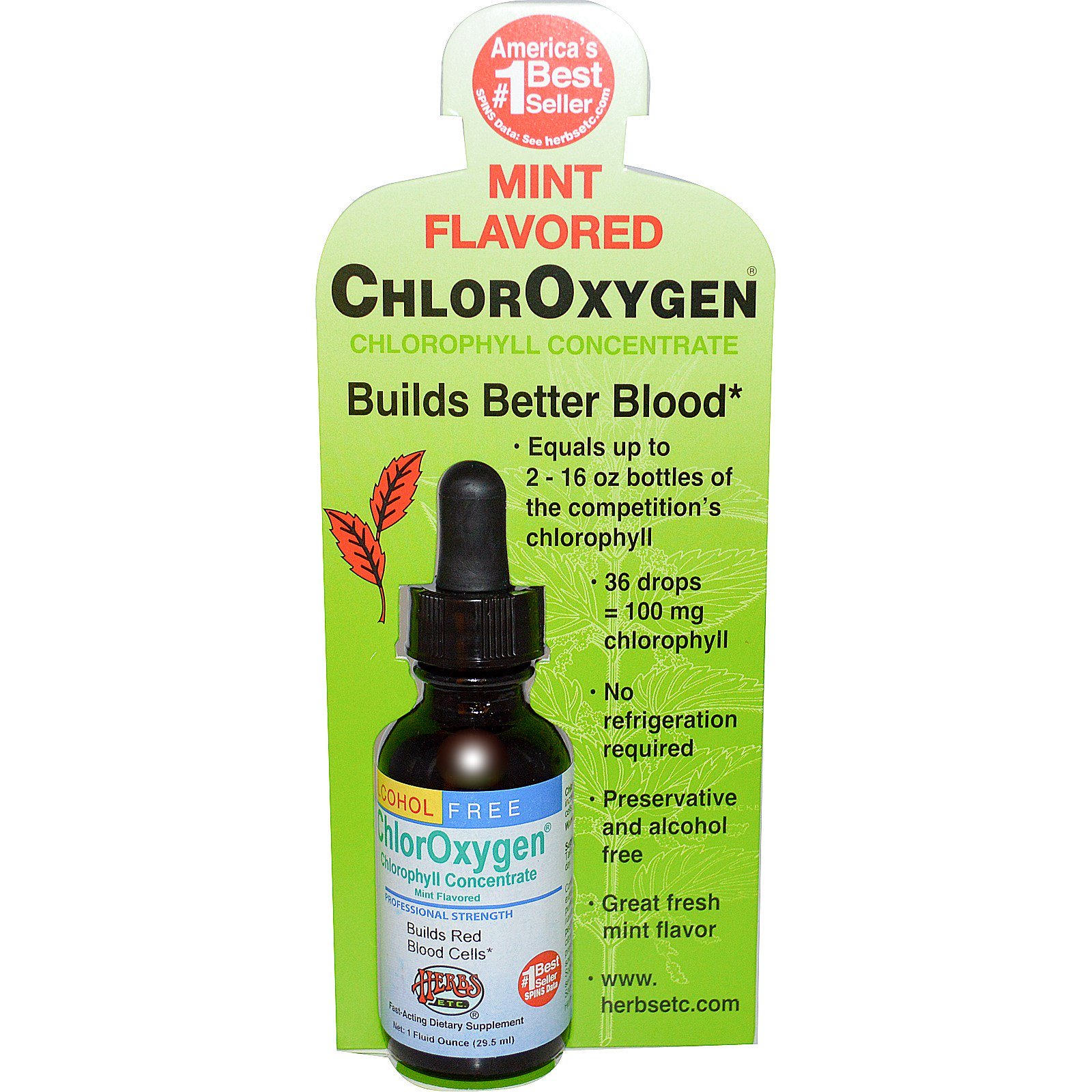Herbs Etc., ChlorOxygen, Concentrado de Clorofila, Sem Álcool, Sabor Menta, 29,5 ml (1 fl oz)