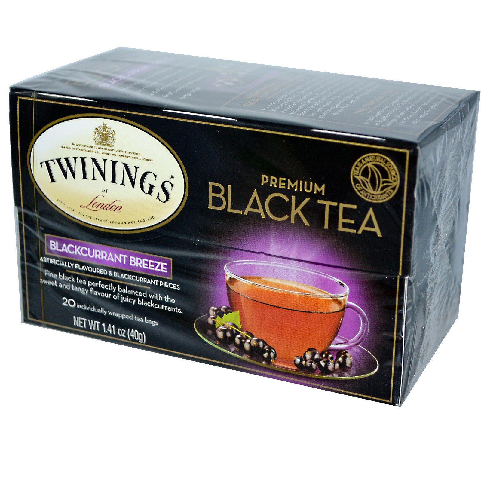 Twinings, Chá Preto Premium, Brisa de Cassis, 20 Saquinhos, 40 g (1,41 oz)