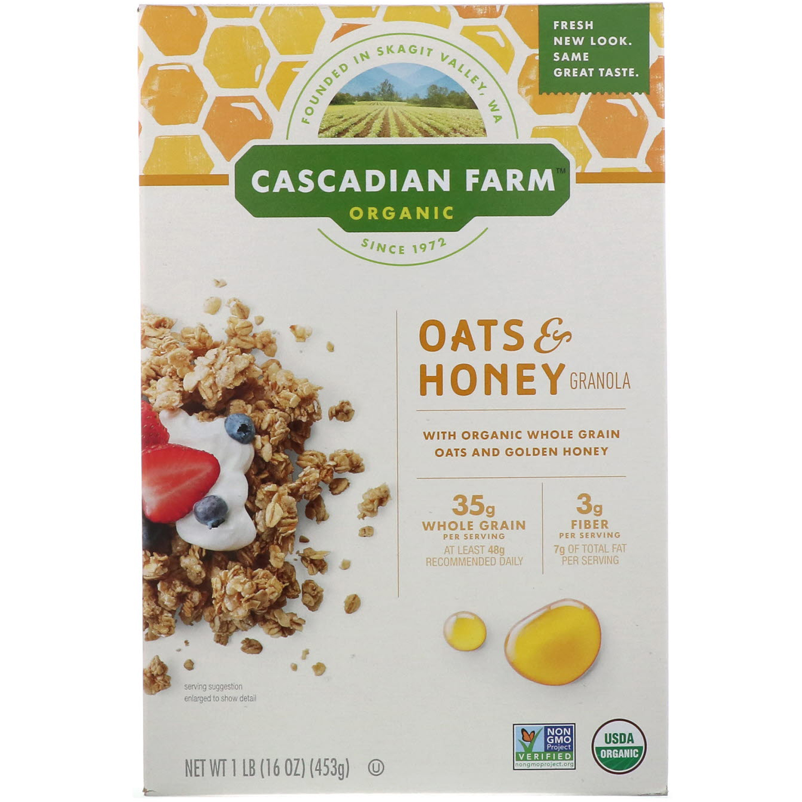 Cascadian Farm, Cereal orgânico de aveia e mel com granola, 16 oz (453 g)