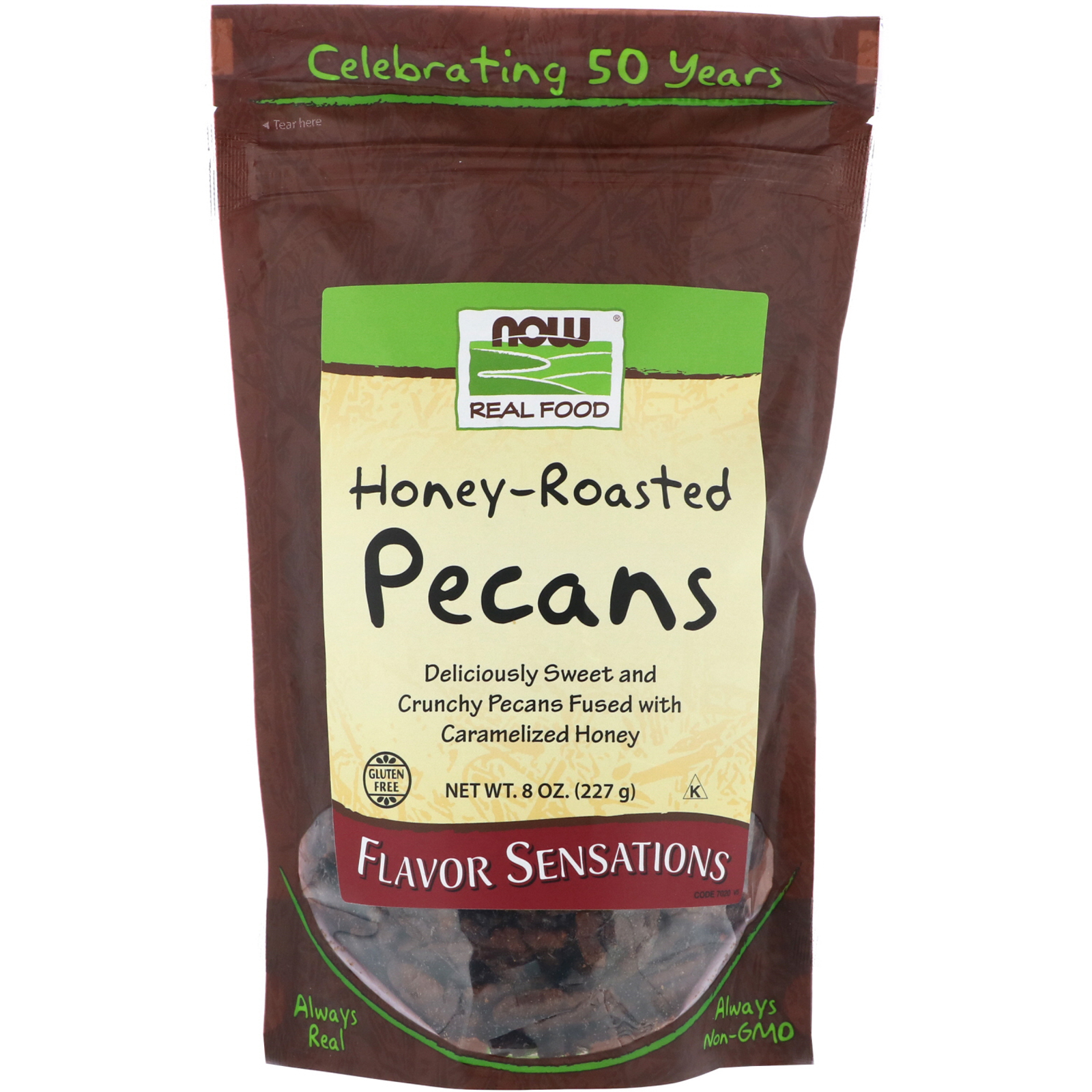 Now Foods, Alimento de Verdade, Nozes de Pecan Torradas com Mel, 8 oz (227 g)