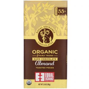 Equal Exchange, Chocolate Meio-Amargo Orgânico, Pedaços de Amêndoas Torradas, 2,8 oz (80 g)