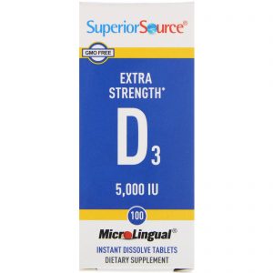 Superior Source, Extra Strength Vitamin D3, 5.000 UI, 100 Comprimidos de Dissolução Instantânea MicroLingual