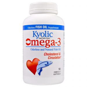 Kyolic, Ômega-3, Extrato de Alho Envelhecido, Colesterol e Circulação, 90 Cápsulas Gelatinosas de Ômega-3