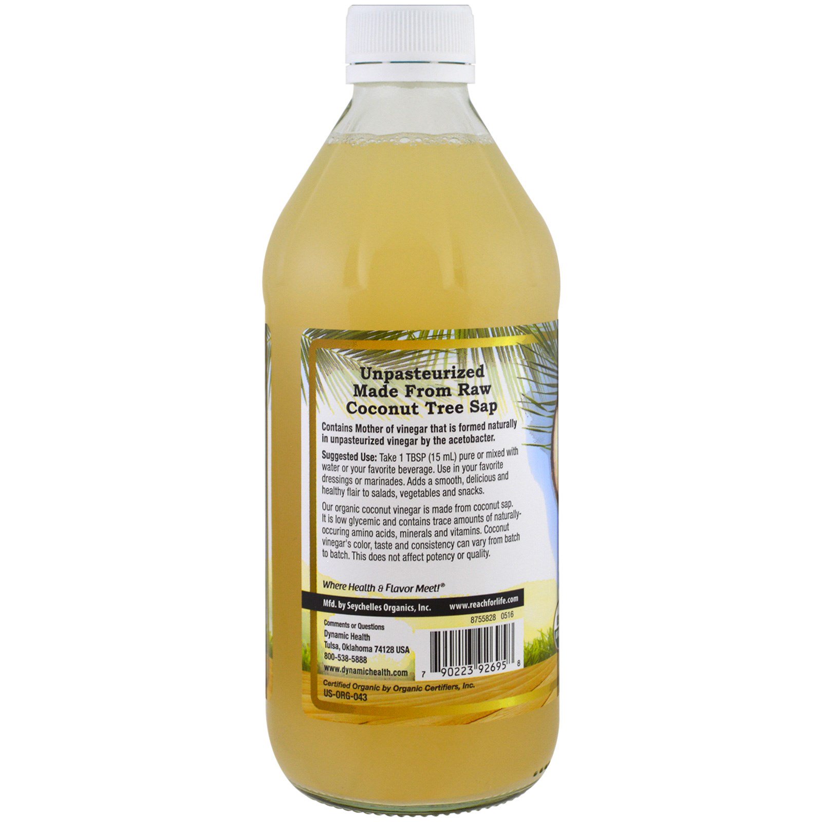 Dynamic Health Laboratories, Organic Coconut Vinegar with Mother, 100% Raw Vinegar, 16 fl oz (473 ml) - Imagem 3