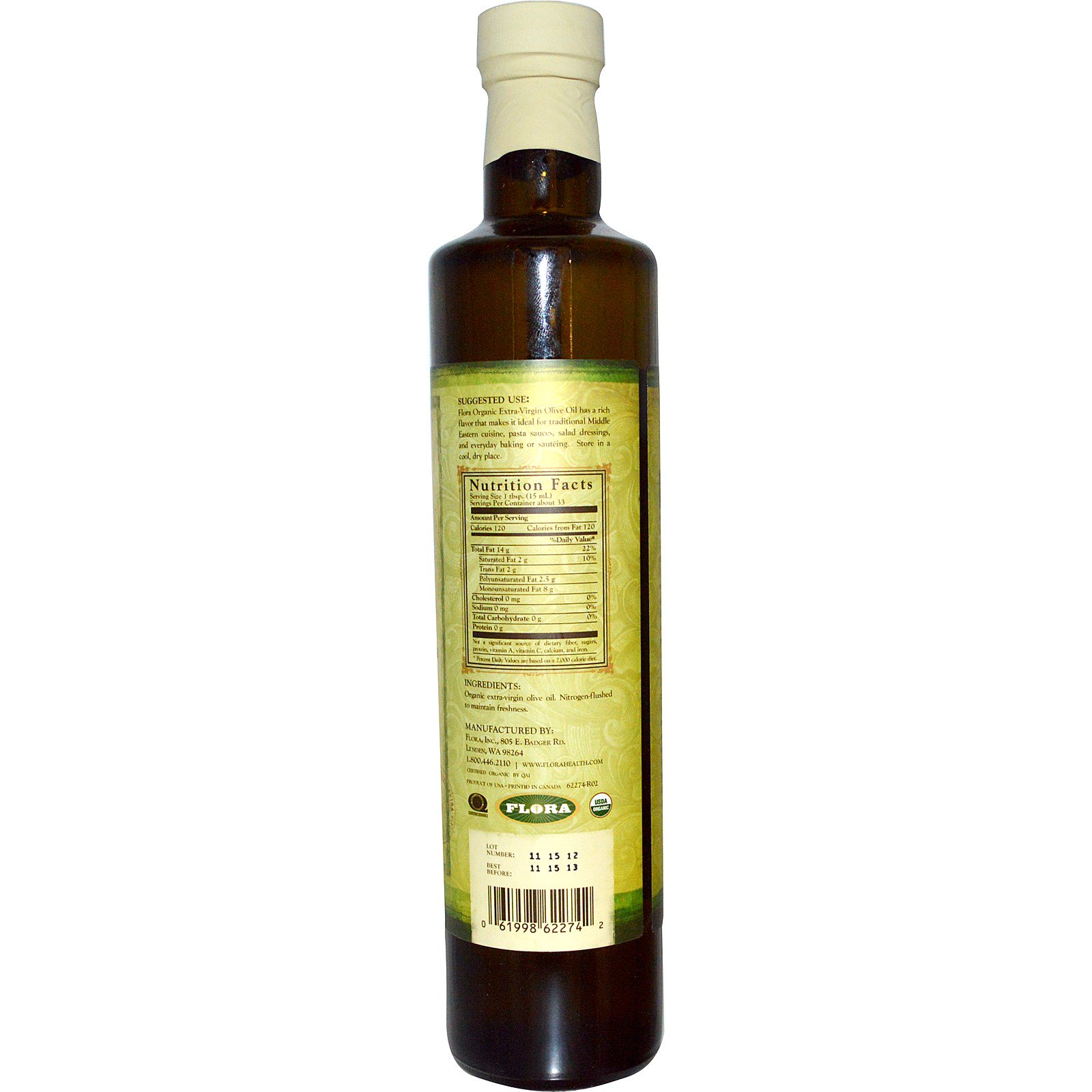 Flora, Azeite de Oliva Extra Virgem Orgânico, 17 onças fluidas (500 mL) - Imagem 2