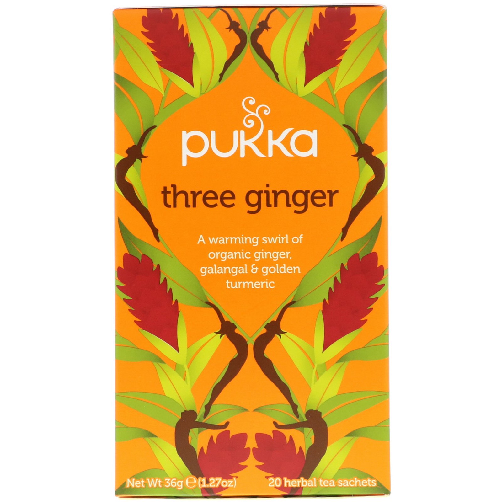 Pukka Herbs, Chá de Ervas Three Ginger, Sem Cafeína, 20 Saquinhos, 36 g