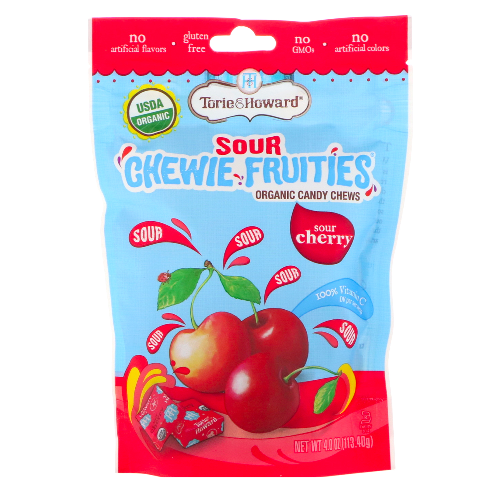 Torie & Howard, Orgânico, Frutados mastigáveis azedos, Cereja Azeda, 4 onças (113,40 g)