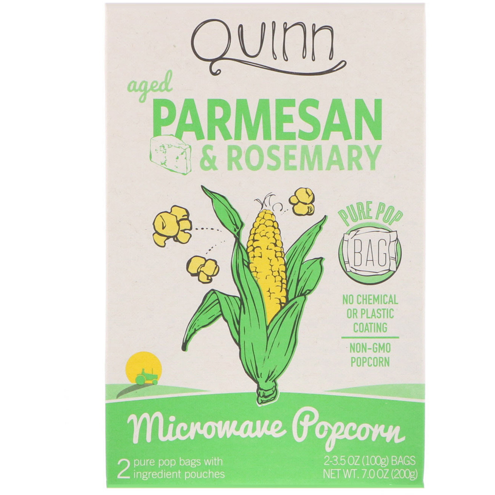 Quinn Popcorn, Pipoca de micro-ondas, parmesão e alecrim, 2 pacotes, 3,5 oz (100 g) cada
