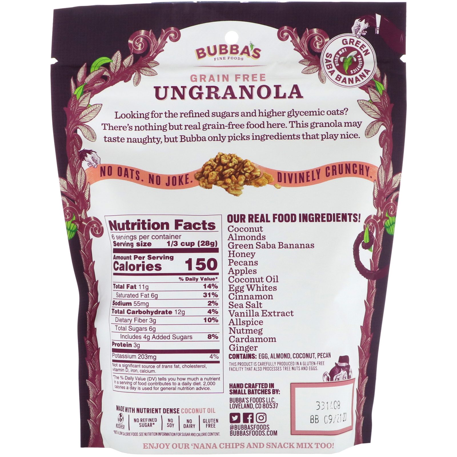 Bubba's Fine Foods, UnGranola, Maçã e Canela, 6 oz (170 g) - Imagem 2
