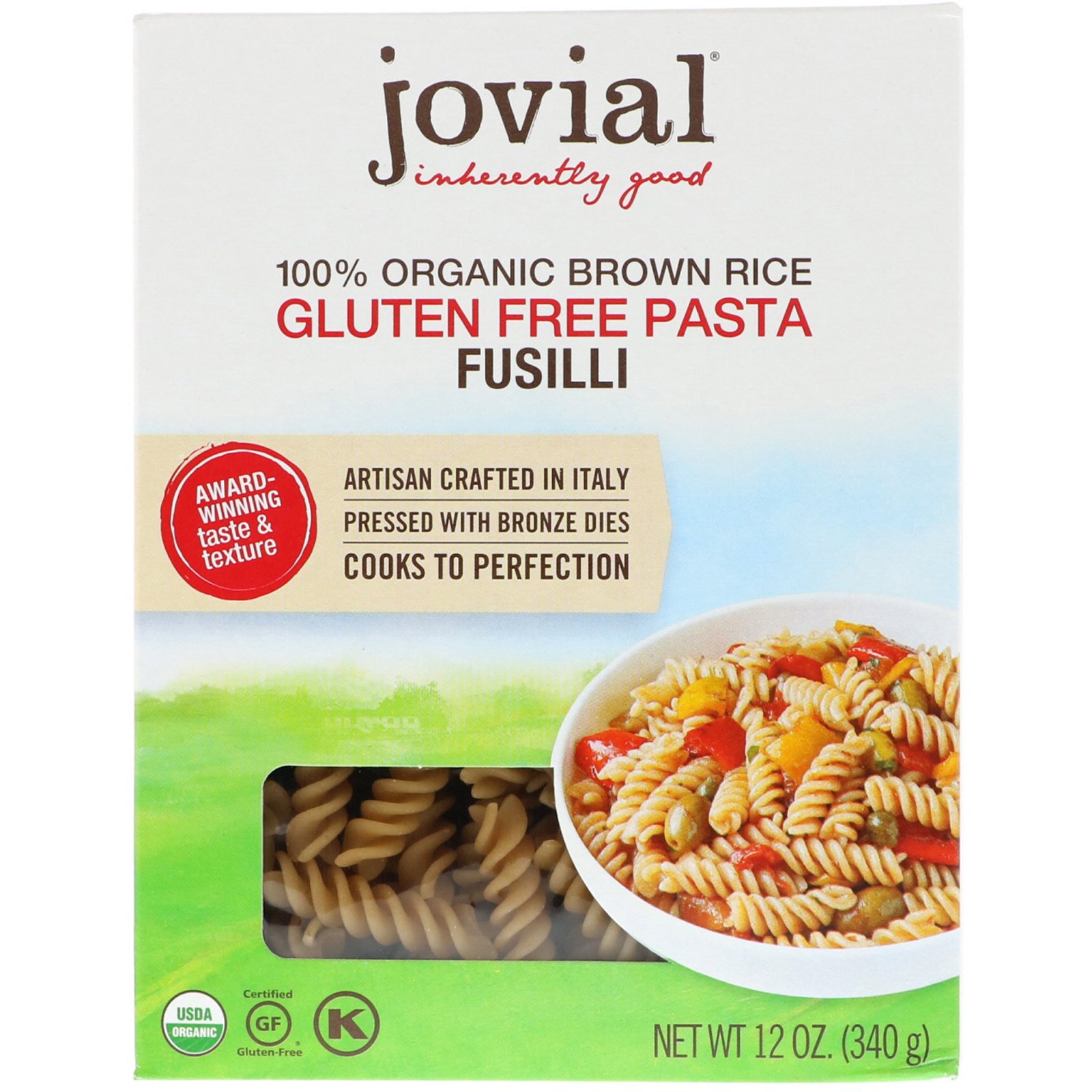 Jovial, Macarrão de Arroz Castanho 100% Orgânico, Fusilli, 340 g