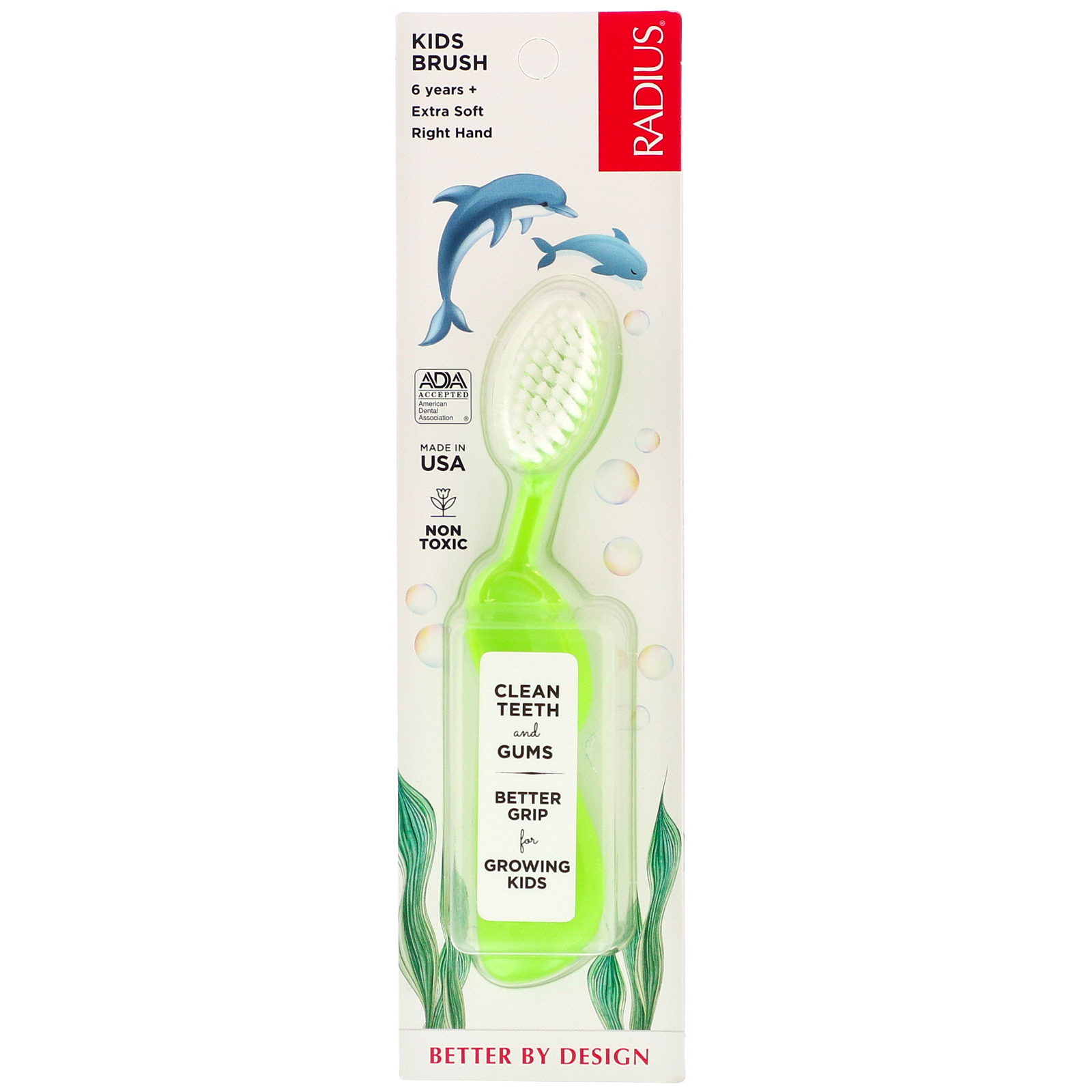RADIUS, Escova Infantil, 6 Anos +, Extramacia, Destra, Verde Limão, 1 Escova de Dentes - Imagem 2