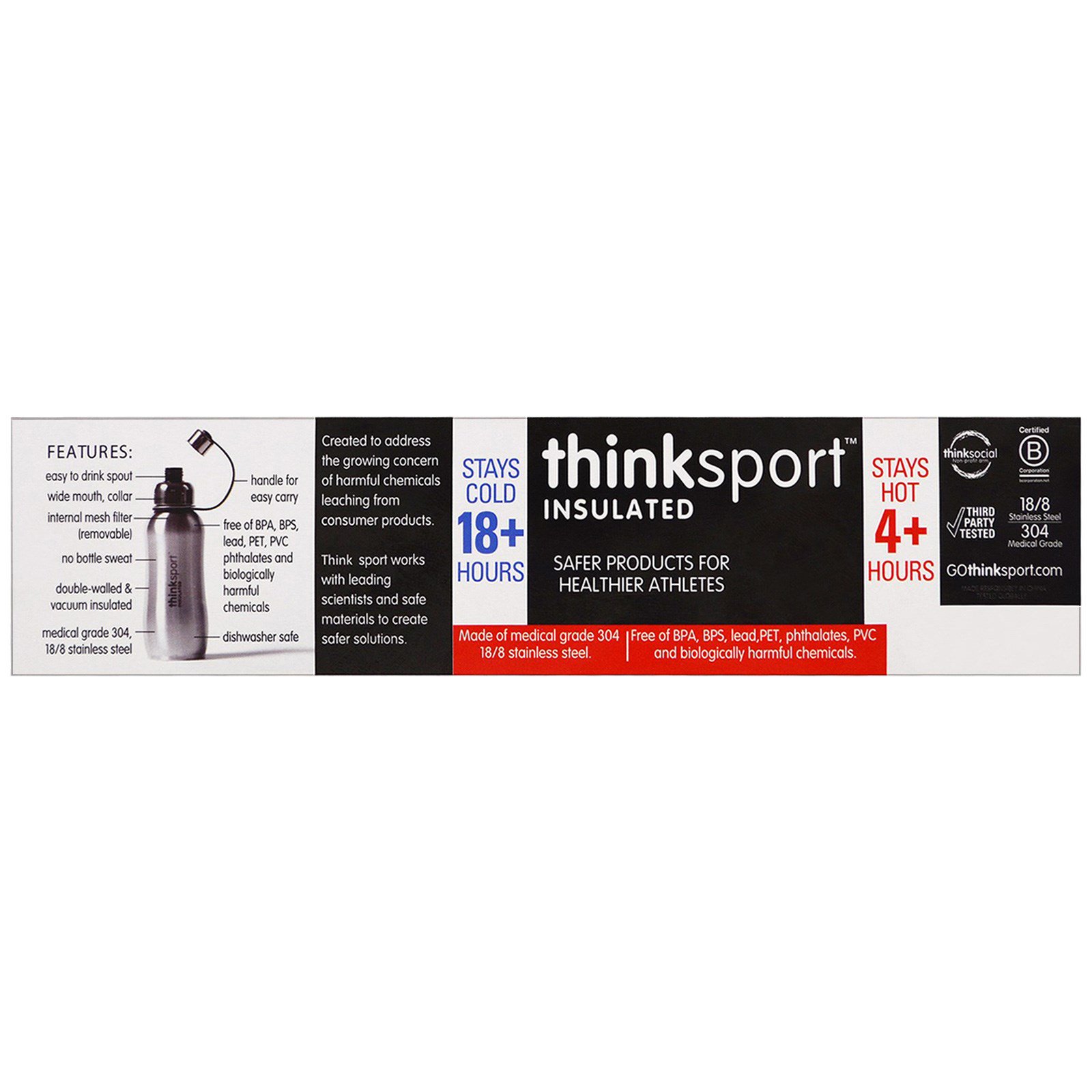 Think, Thinksport, Garrafa Esportiva Térmica, Preto, 17 oz (500 ml) - Imagem 3