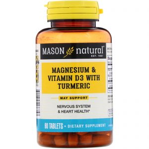 Mason Natural, Magnésio e Vitamina D3 com cúrcuma, 60 comprimidos