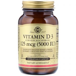 Solgar, Vitamina D3 (Colecalciferol), 125 mcg (5000 UI), 120 Cápsulas Vegetais