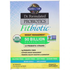 Garden of Life, Orgânico, Dr. Formulated Probiotics Fitbiotic, Sem Sabor, 20 Envelopes, 4,2 g (0,15 oz) Cada