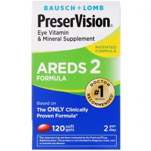 Bausch & Lomb, PreserVision, Fórmula AREDS 2, Vitamina para a visão e Suplemento Mineral, 120 Softgels