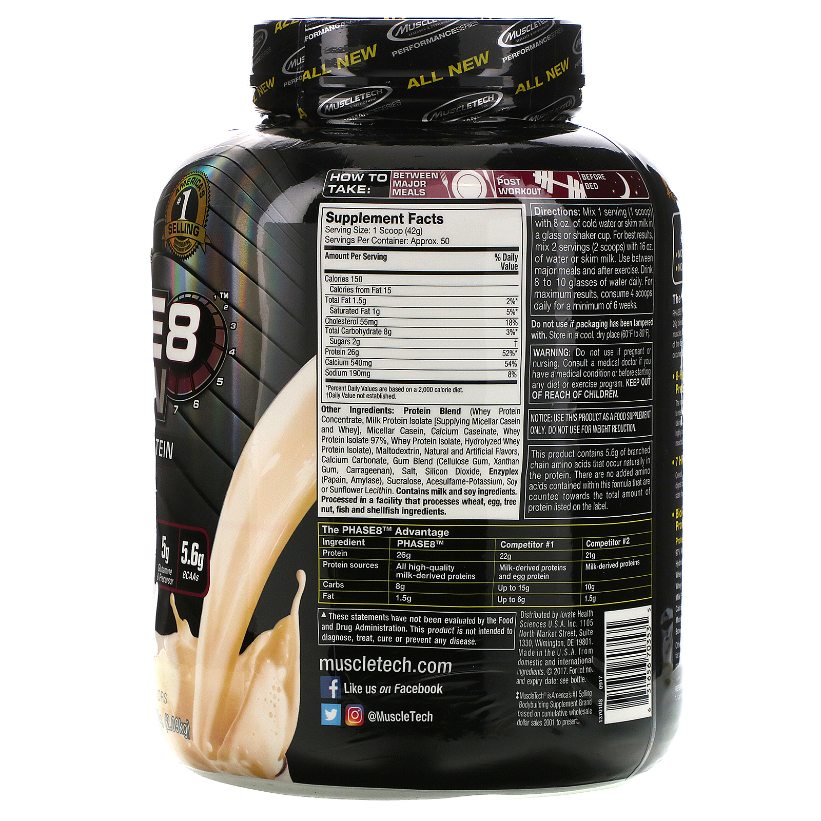 Muscletech, Série Performance, Phase8, Proteína Multifásica de 8 Horas, Baunilha, 2,09 kg - Imagem 2
