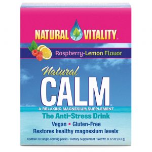 Natural Vitality, Natural Calm Bebida Mineral Anti-Estresse, Framboesa-Limão - 30 Pacotes Individuais