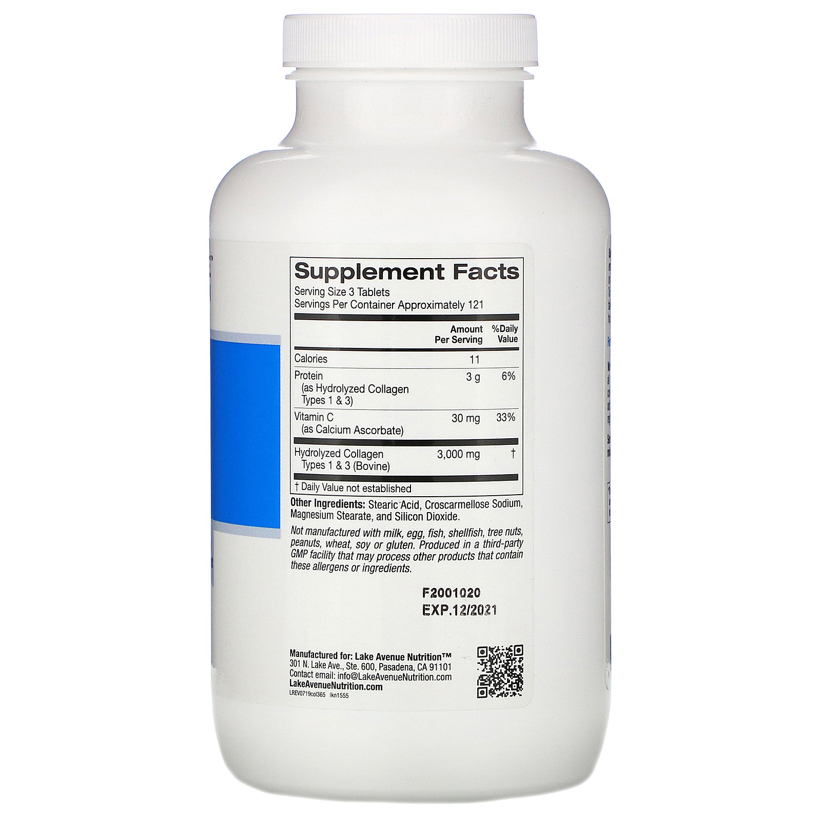 Lake Avenue Nutrition, Hydrolyzed Collagen Type 1 & 3, 1,000 mg, 365 Tablets - Imagem 2