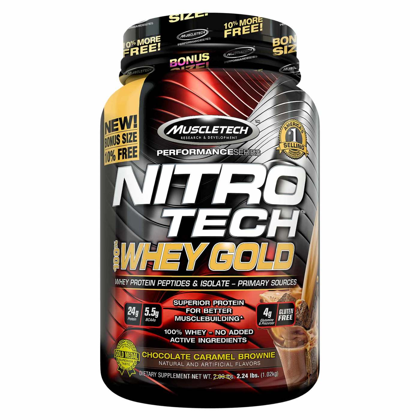 MuscleTech Nitro Tech 100% Whey Gold Bonus Chocolate Caramel Brownie - 2.2 lbs