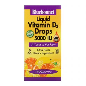 Bluebonnet Nutrition, Vitamina D3 líquida em gotas, sabor cítrico natural, 5000 UI, 1 fl oz (30 mL)