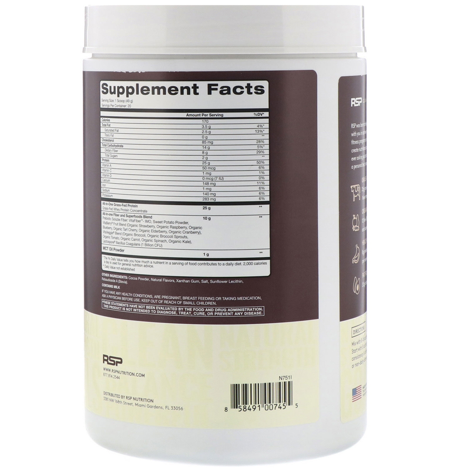 RSP Nutrition, Truefit, Shake de Proteína de Whey Alimentado com Grama, Chocolate, 940 g (2 lbs) - Imagem 2