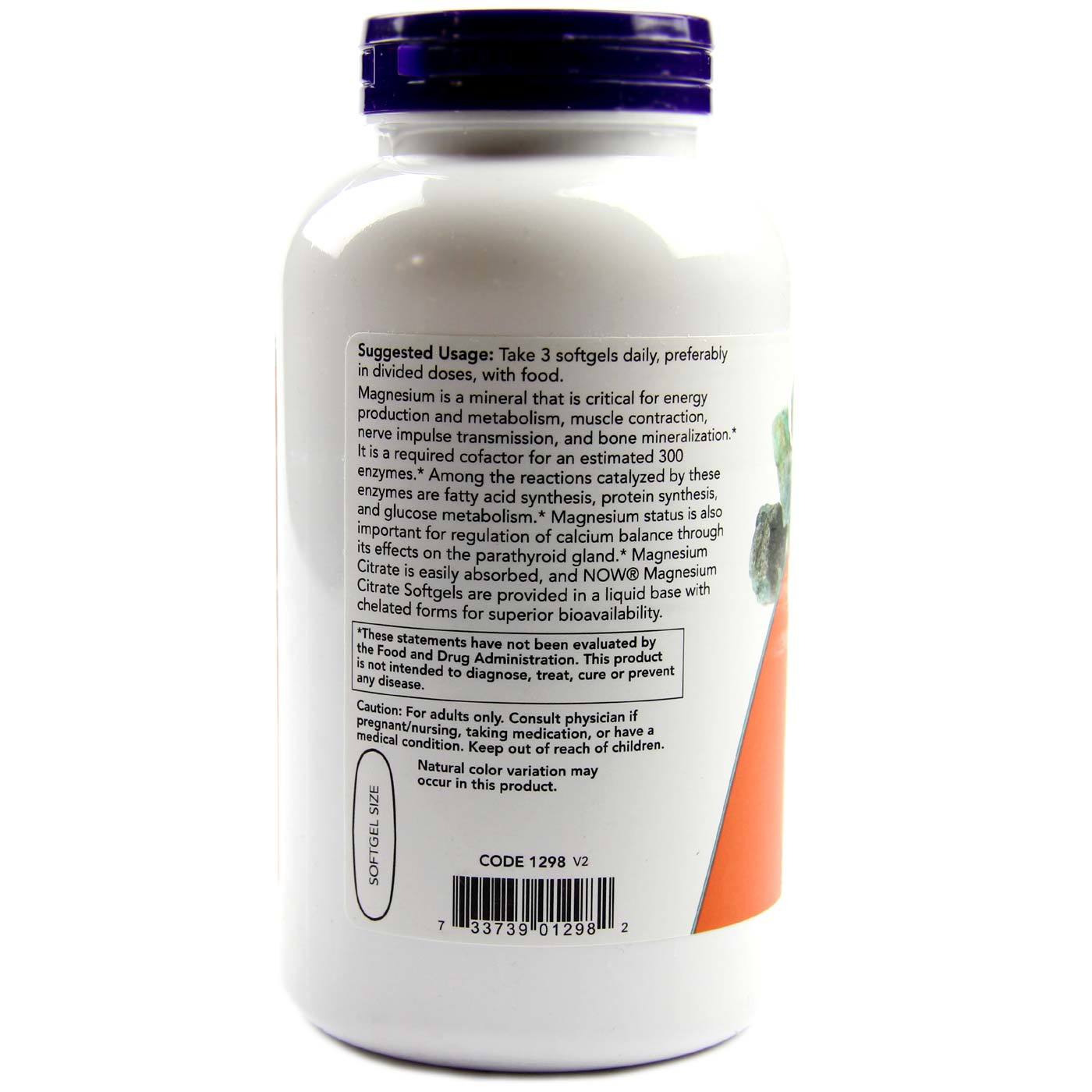 Now Foods, Citrato de Magnésio - 180 Cápsulas em Gel - Imagem 3