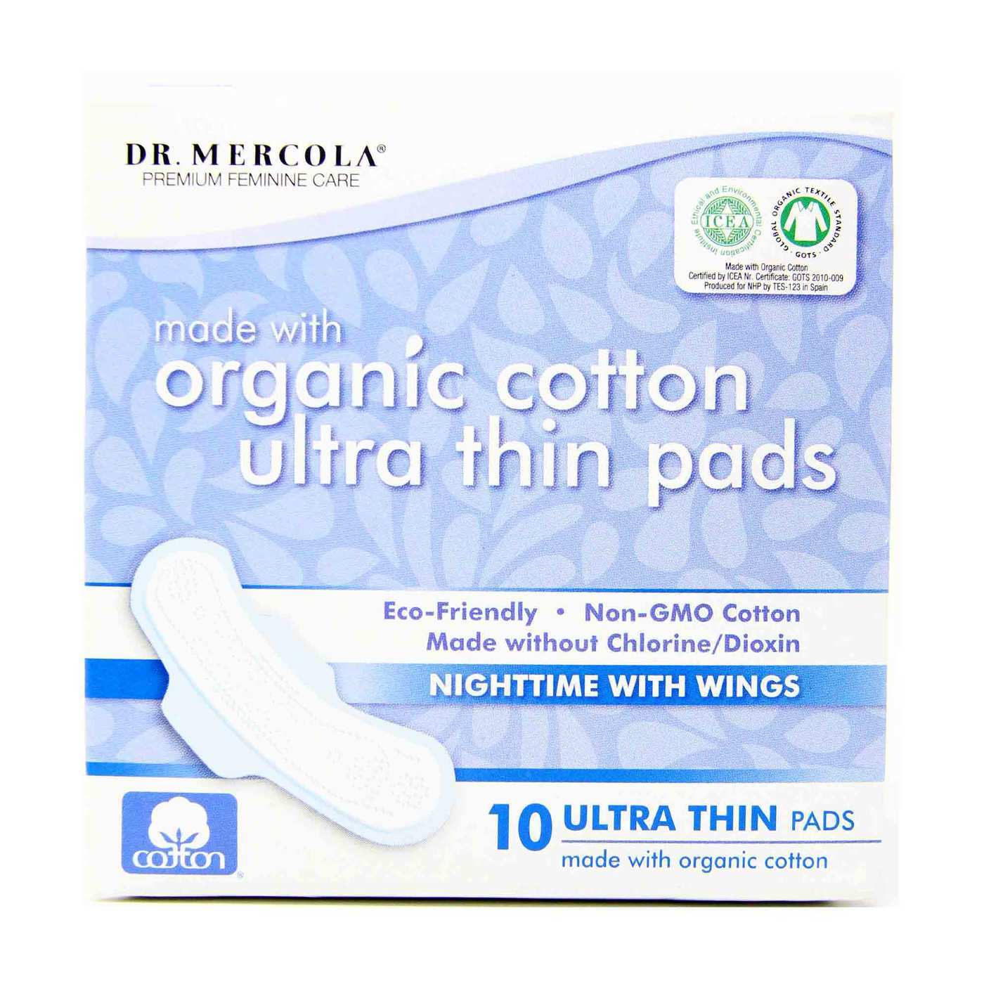 Dr. Mercola Ultra Thin Pads with Organic Cotton - Nighttime with Wings 10 pads