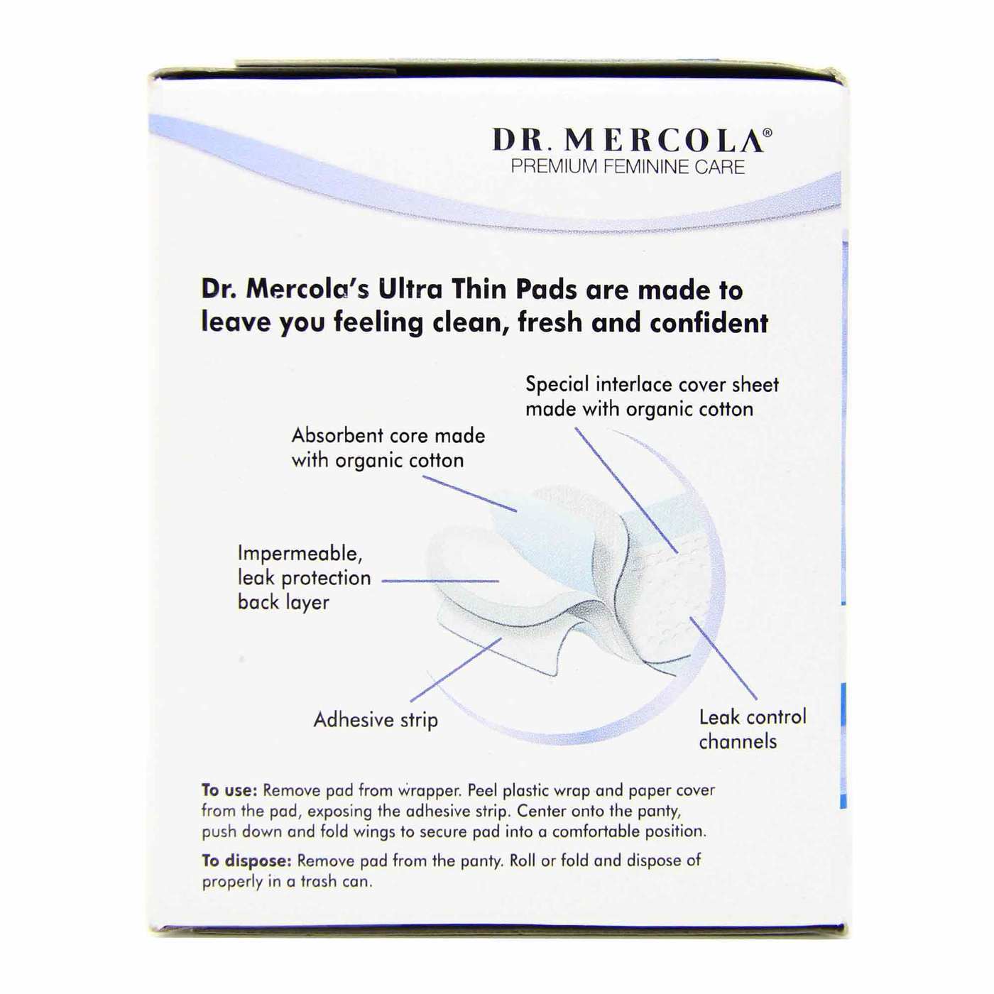 Dr. Mercola Ultra Thin Pads with Organic Cotton - Nighttime with Wings 10 pads - Imagem 2
