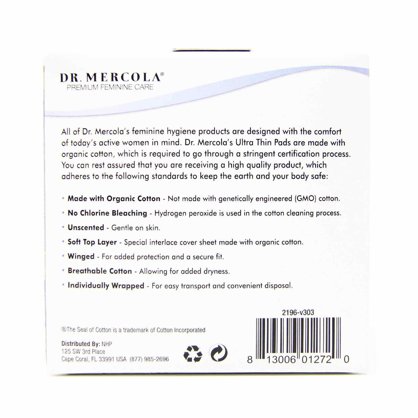 Dr. Mercola Ultra Thin Pads with Organic Cotton - Nighttime with Wings 10 pads - Imagem 3