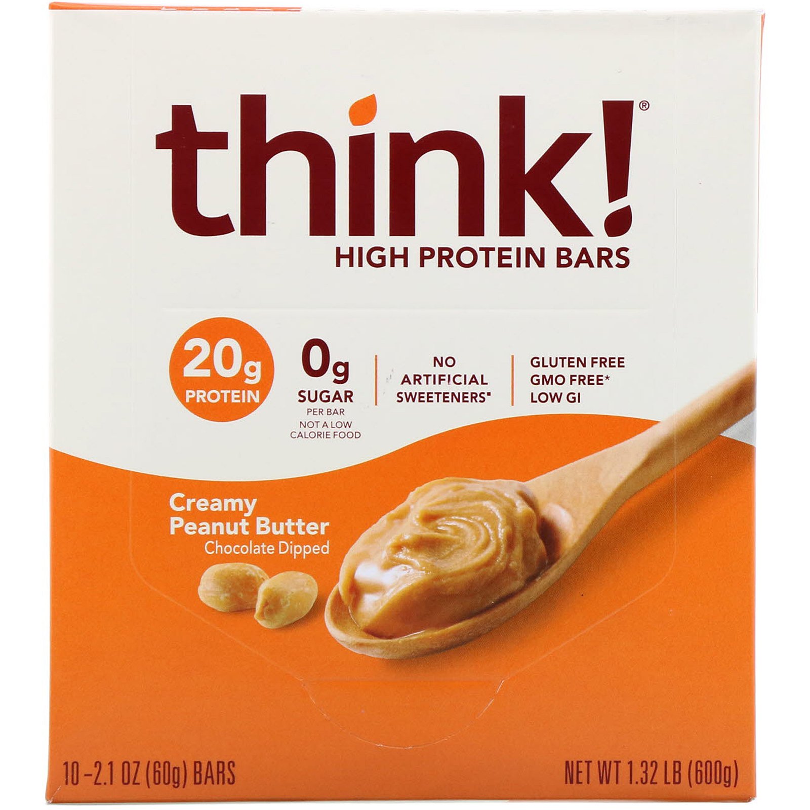 ThinkThin, Barras com alto teor de proteínas, Creamy Peanut Butter, 10 barras, 60 g (2,1 oz) cada - Imagem 2