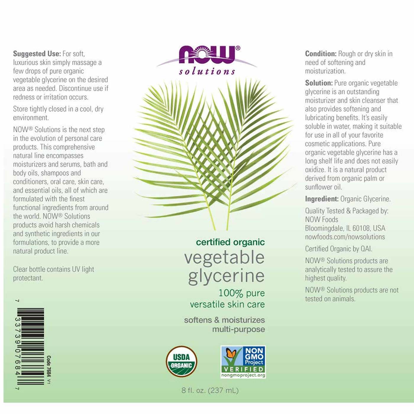 Now Foods, Glicerina Vegetal Orgânica - 8 fl oz (237mL) - Imagem 2