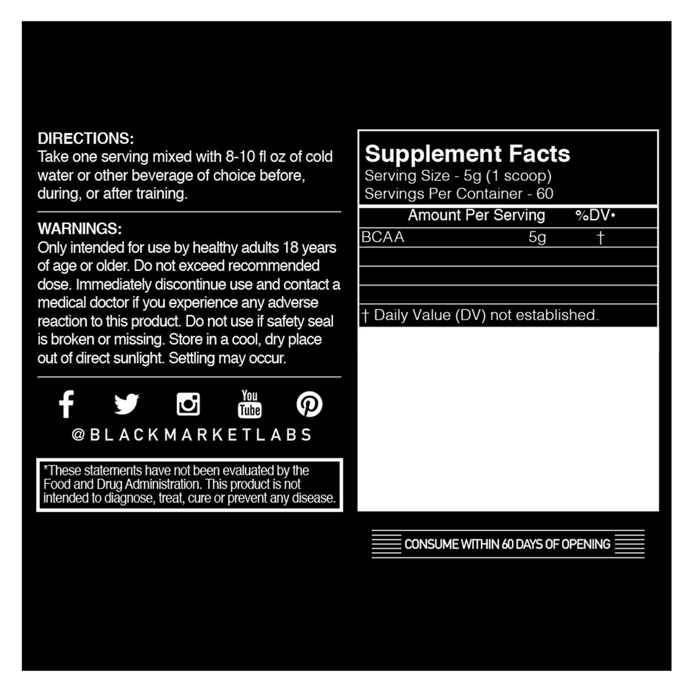 Blackmarket BCAA bruto - sem sabor - 60 doses - Imagem 2