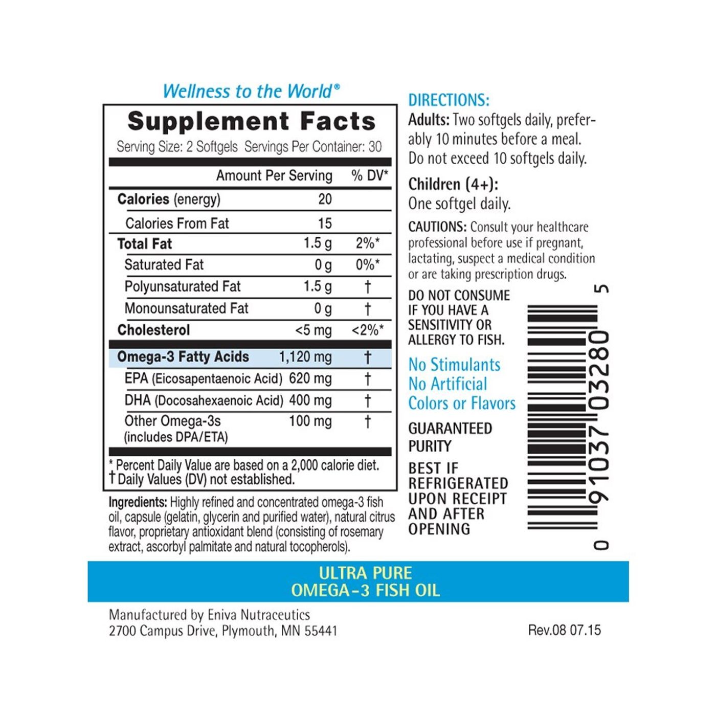 Eniva Omega 3 EPA DHA Efacor Natural Omega 3s Citrus - 60 Softgel Capsules - Imagem 2