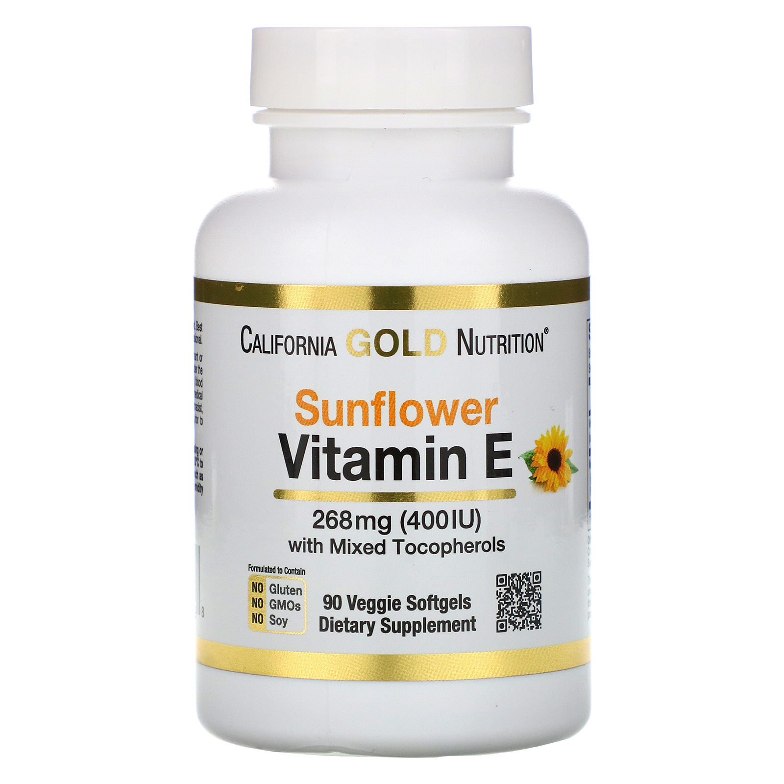 California Gold Nutrition, Vitamina E de Girassol, com Mistura de Tocoferóis, 400 UI, 90 Cápsulas de Softgel de Origem Vegetal