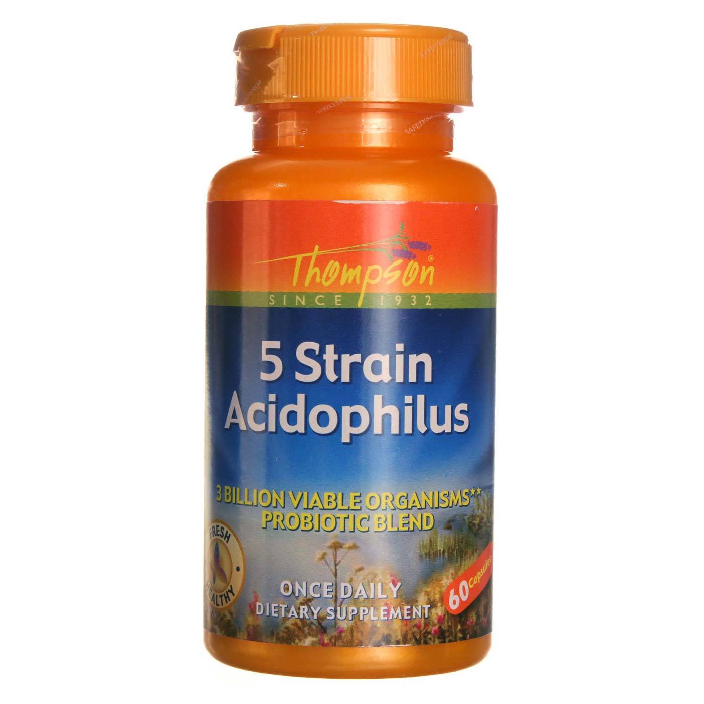 Thompson, 5 Cepas Acidophilus - 60 Cápsulas Vegetarianas