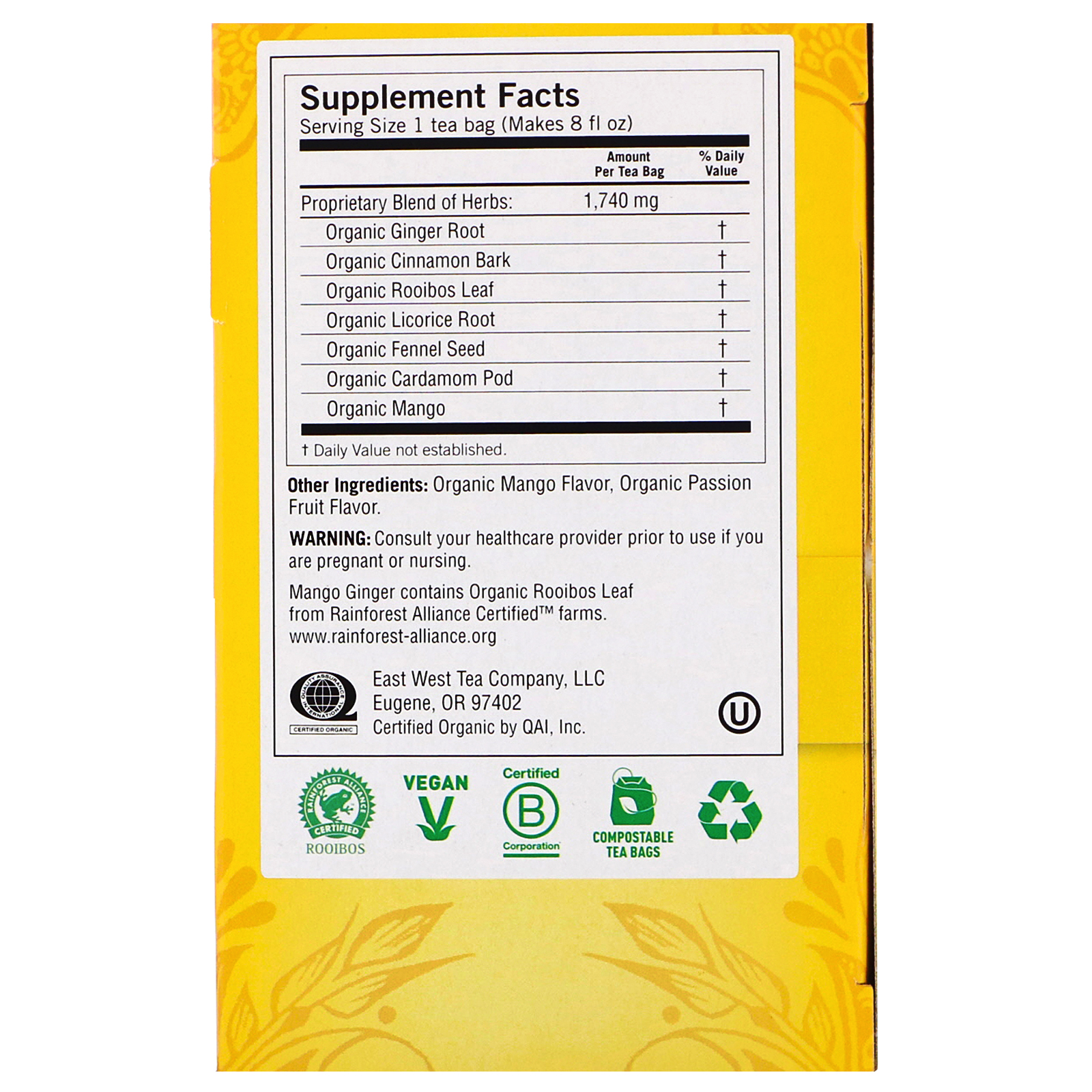 Yogi Tea, Organic Mango Ginger, Sem Cafeína, 16 Saquinhos de Chá, 32 g (1,12 oz) - Imagem 2