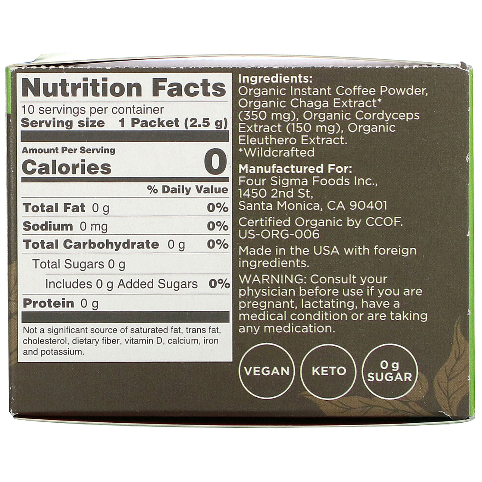 Four Sigmatic, Mushroom Coffee Mix with Chaga, 10 Packets, 0.09 oz (2.5 g) Each - Imagem 2