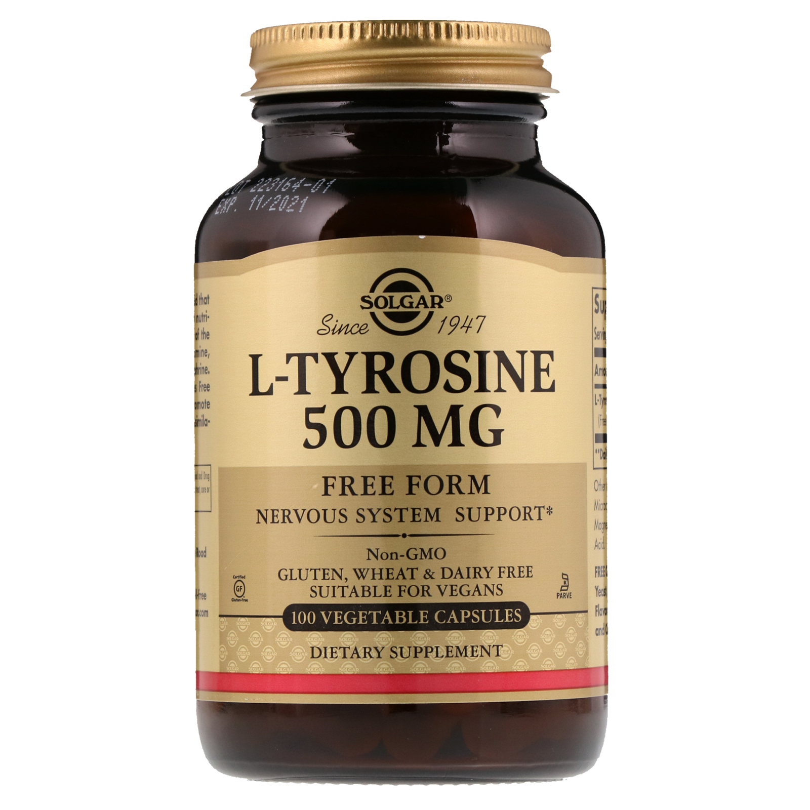 Solgar, L-Tirosina, 500 mg, 100 Cápsulas Vegetais