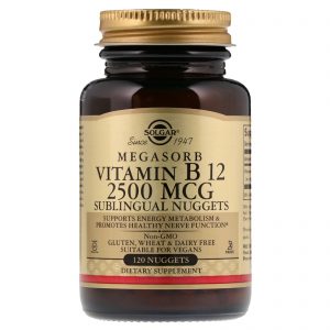 Solgar, Vitamina B12 Sublingual, 2.500 mcg, 120 Pepitas