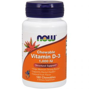 Now Foods, Chewable Vitamin D-3, Sabor Natural de Fruta, 1.000 UI, 180 Comprimidos Mastigáveis