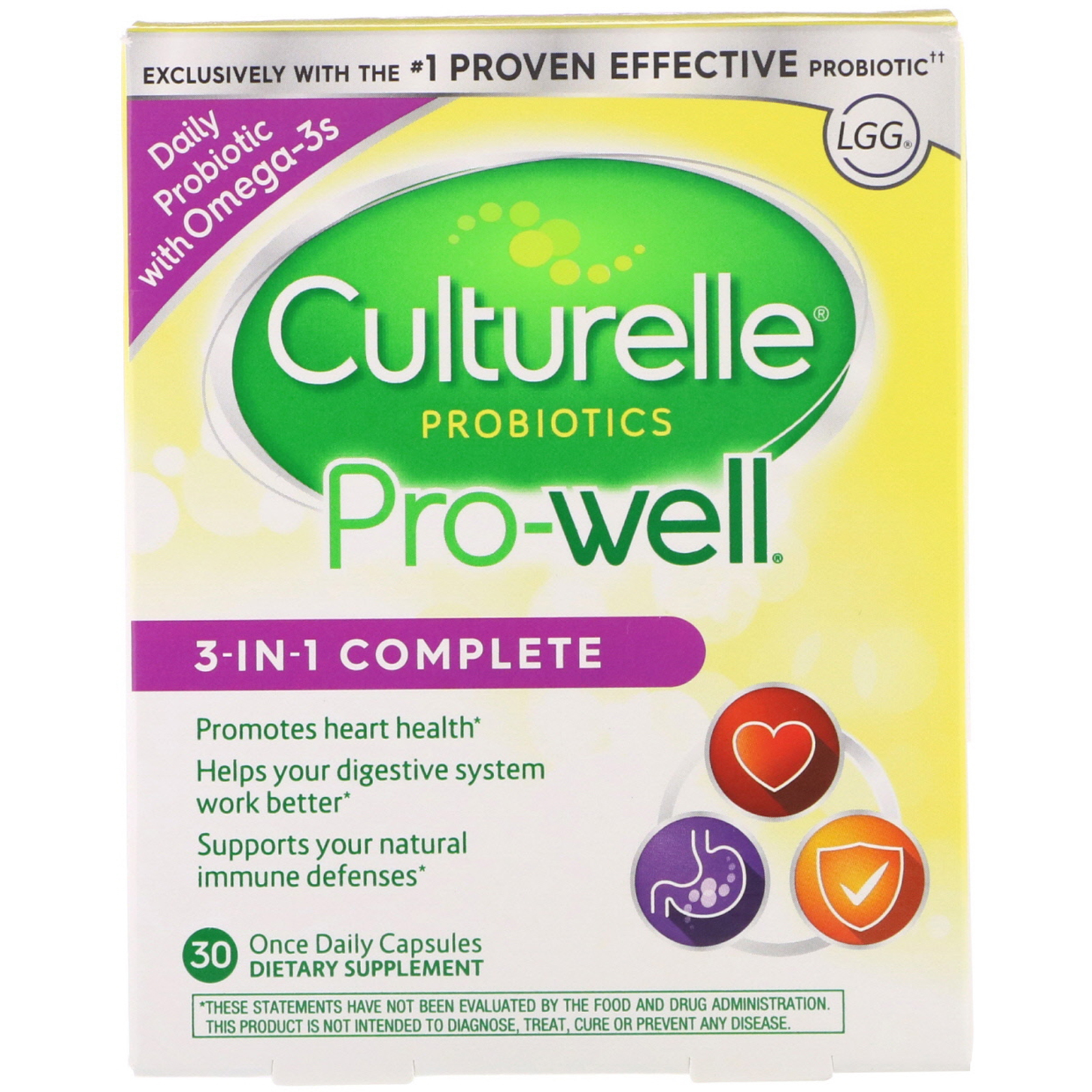 Culturelle, Probiotics, Pro-Well, 3-in-1 Complete, 30 Once Daily Capsules