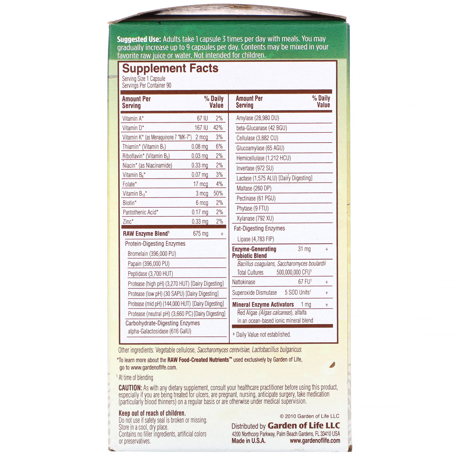Garden of Life, RAW Enzymes, Men 50 & Wiser, 90 Vegetarian Capsules - Imagem 2