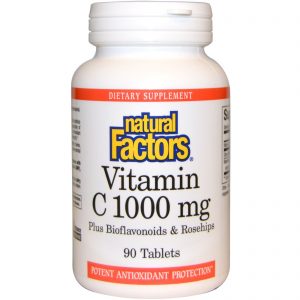 Natural Factors, Vitamina C, mais Bioflavonoides e Sementes de Roseira, 1.000 mg, 90 Comprimidos
