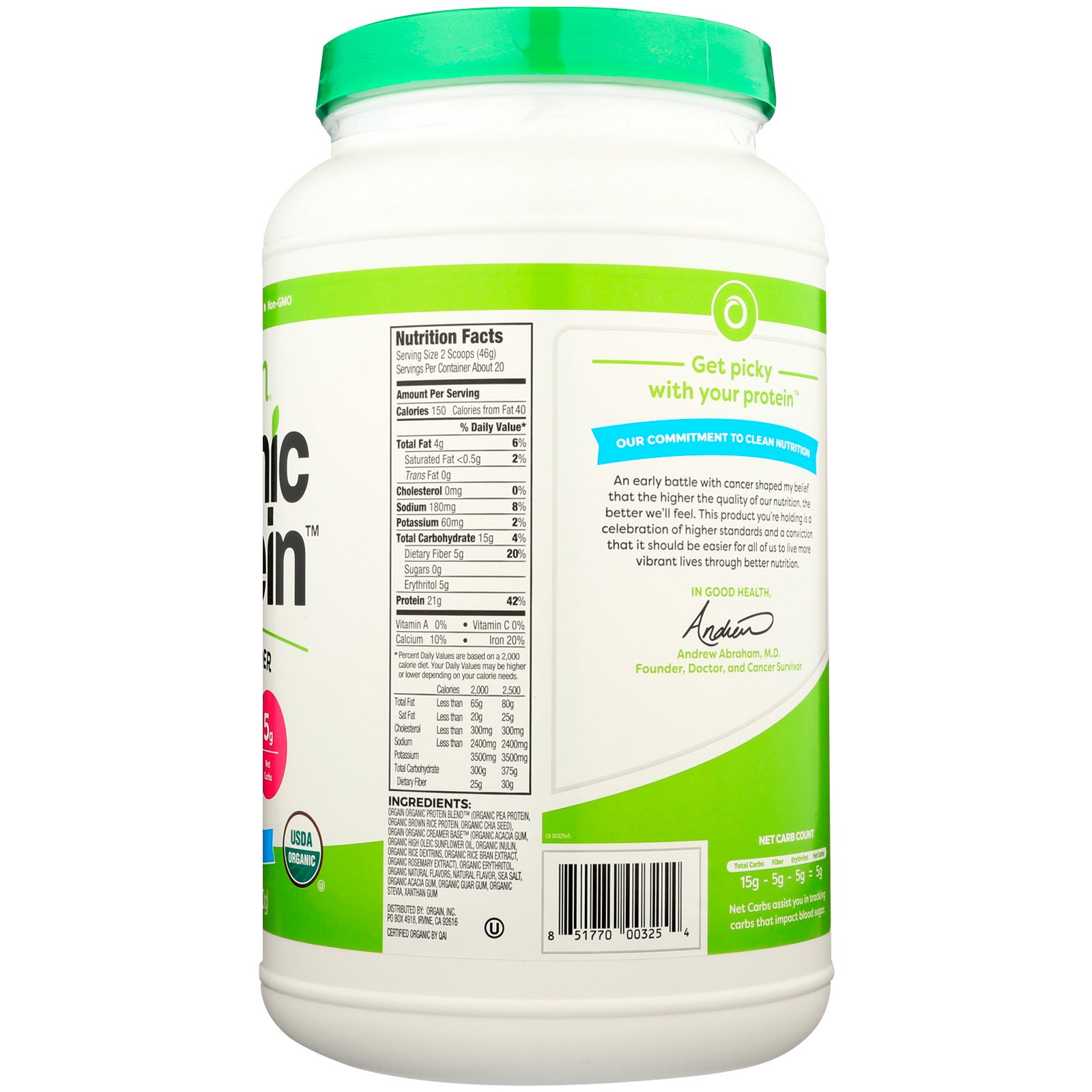 Orgain, Pó Proteico Orgânico, Base Vegetal, Grão de Baunilha, 2,03 lbs (920 g) - Imagem 2