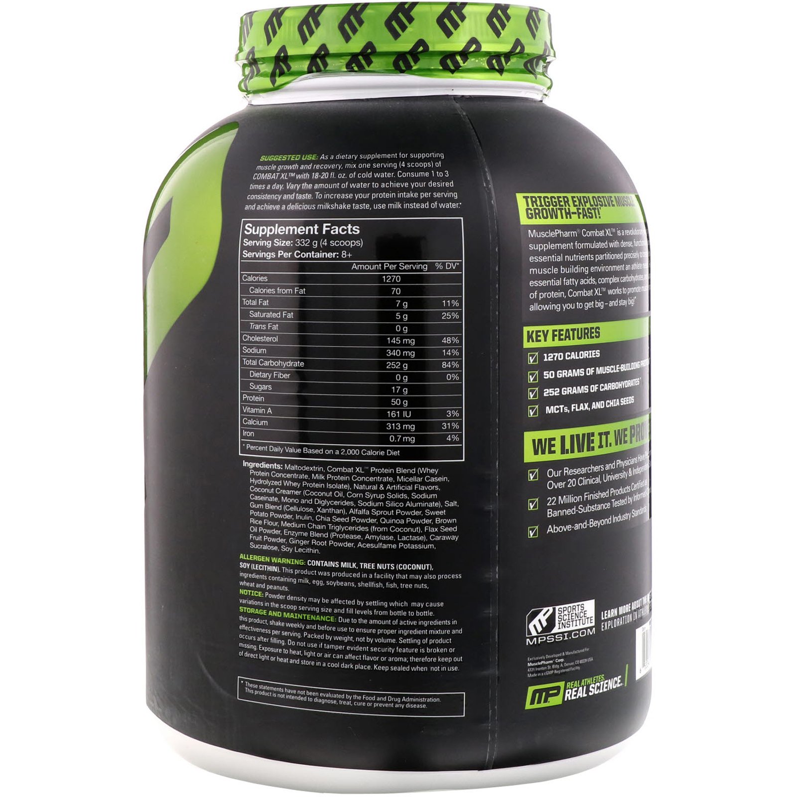 MusclePharm, Combat XL Mass Gainer, Baunilha, 6 lbs (2722 g) - Imagem 2